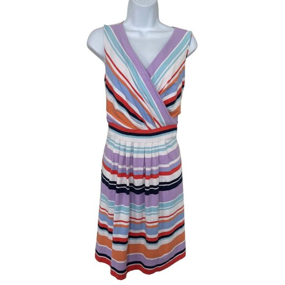 Land's End V-Neck Dress Size XLP Multicolor Striped Sleeveless Preppy - Picture 1 of 7